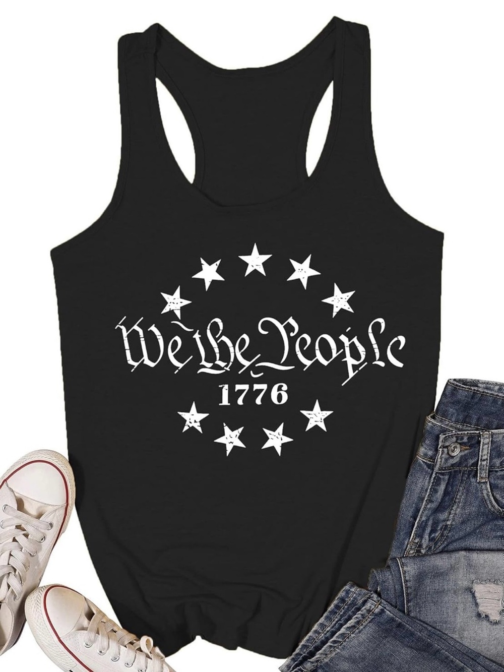We The People 1776 Graphic Racerback Tank Top - Black